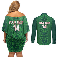 Custom Mexico Football Couples Matching Off Shoulder Short Dress and Long Sleeve Button Shirt 2025 El Tri Champions Green Color - Wonder Print Shop