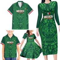 Custom Mexico Football Family Matching Long Sleeve Bodycon Dress and Hawaiian Shirt 2025 El Tri Champions Green Color - Wonder Print Shop