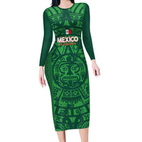 Custom Mexico Football Long Sleeve Bodycon Dress 2025 El Tri Champions Green Color - Wonder Print Shop