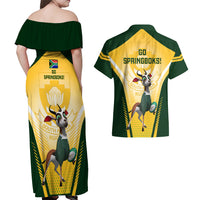 South Africa Rugby Couples Matching Off Shoulder Maxi Dress and Hawaiian Shirt 2023 World Cup Springboks Mascot - Wonder Print Shop