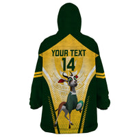 Custom South Africa Rugby Wearable Blanket Hoodie 2023 World Cup Springboks Mascot - Wonder Print Shop