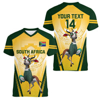 Custom South Africa Rugby Women V Neck T Shirt 2023 World Cup Springboks Mascot - Wonder Print Shop