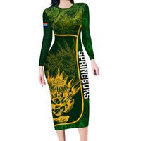 Custom South Africa Rugby Long Sleeve Bodycon Dress 2023 Go Champions Springboks With Protea - Wonder Print Shop