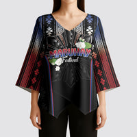 Mabuhay Philippines Festival Kimono Sleeve Blouse Filipino Map Sampaguita Igorot Pattern