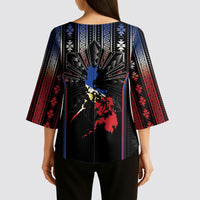 Mabuhay Philippines Festival Kimono Sleeve Blouse Filipino Map Sampaguita Igorot Pattern