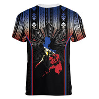 Mabuhay Philippines Festival Women V-Neck T-Shirt Filipino Map Sampaguita Igorot Pattern
