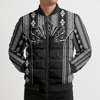 Mabuhay Philippines Festival Bomber Puffer Jacket Filipino Map Black White Igorot Pattern
