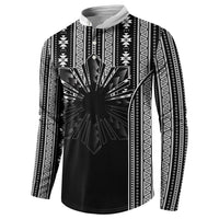 Mabuhay Philippines Festival Button Sweatshirt Filipino Map Black White Igorot Pattern
