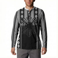 Mabuhay Philippines Festival Button Sweatshirt Filipino Map Black White Igorot Pattern