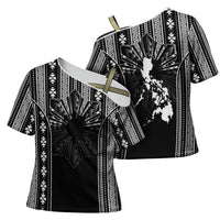 Mabuhay Philippines Festival Cross Shoulder Shirt Filipino Map Black White Igorot Pattern