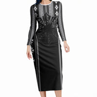 Mabuhay Philippines Festival Long Sleeve Bodycon Dress Filipino Map Black White Igorot Pattern