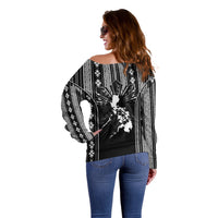 Mabuhay Philippines Festival Off Shoulder Sweater Filipino Map Black White Igorot Pattern
