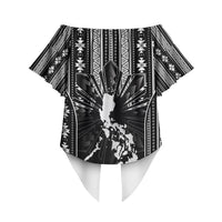 Mabuhay Philippines Festival Off Shoulder Wrap Waist Top Filipino Map Black White Igorot Pattern