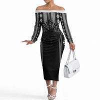 Mabuhay Philippines Festival Off The Shoulder Long Sleeve Dress Filipino Map Black White Igorot Pattern