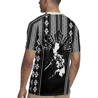 Mabuhay Philippines Festival Rugby Jersey Filipino Map Black White Igorot Pattern