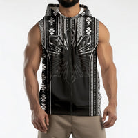 Mabuhay Philippines Festival Sleeveless Zip Hoodie Filipino Map Black White Igorot Pattern
