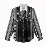 Mabuhay Philippines Festival Women Casual Shirt Filipino Map Black White Igorot Pattern
