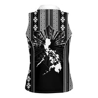 Mabuhay Philippines Festival Women Sleeveless Polo Shirt Filipino Map Black White Igorot Pattern