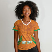 Ivory Coast Football Custom Women V-Neck T-Shirt Les Elephants Dames Skin Style