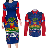 Personalised Haiti Independence Day Couples Matching Long Sleeve Bodycon Dress and Long Sleeve Button Shirt Ayiti 220th Anniversary With Dashiki Pattern - Wonder Print Shop