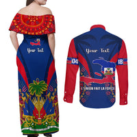 Personalised Haiti Independence Day Couples Matching Off Shoulder Maxi Dress and Long Sleeve Button Shirt Ayiti 220th Anniversary With Dashiki Pattern - Wonder Print Shop