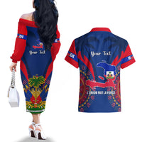 Personalised Haiti Independence Day Couples Matching Off The Shoulder Long Sleeve Dress and Hawaiian Shirt Ayiti 220th Anniversary With Dashiki Pattern - Wonder Print Shop
