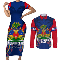 Personalised Haiti Independence Day Couples Matching Short Sleeve Bodycon Dress and Long Sleeve Button Shirt Ayiti 220th Anniversary With Dashiki Pattern - Wonder Print Shop