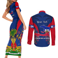 Personalised Haiti Independence Day Couples Matching Short Sleeve Bodycon Dress and Long Sleeve Button Shirt Ayiti 220th Anniversary With Dashiki Pattern - Wonder Print Shop