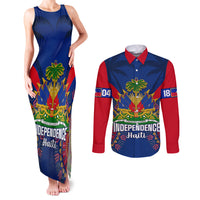 Personalised Haiti Independence Day Couples Matching Tank Maxi Dress and Long Sleeve Button Shirt Ayiti 220th Anniversary With Dashiki Pattern - Wonder Print Shop