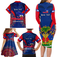 Personalised Haiti Independence Day Family Matching Long Sleeve Bodycon Dress and Hawaiian Shirt Ayiti 220th Anniversary With Dashiki Pattern - Wonder Print Shop