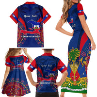 Personalised Haiti Independence Day Family Matching Short Sleeve Bodycon Dress and Hawaiian Shirt Ayiti 220th Anniversary With Dashiki Pattern - Wonder Print Shop