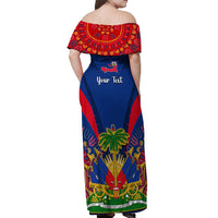 Personalised Haiti Independence Day Off Shoulder Maxi Dress Ayiti 220th Anniversary With Dashiki Pattern - Wonder Print Shop