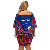 Personalised Haiti Independence Day Off Shoulder Short Dress Ayiti 220th Anniversary With Dashiki Pattern - Wonder Print Shop