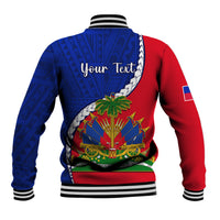 Personalised Haiti Independence Day Baseball Jacket Ayiti National Emblem With Polynesian Pattern - Wonder Print Shop