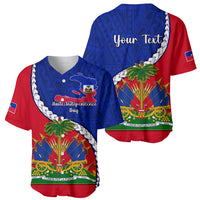 Personalised Haiti Independence Day Baseball Jersey Ayiti National Emblem With Polynesian Pattern - Wonder Print Shop