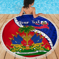 Personalised Haiti Independence Day Beach Blanket Ayiti National Emblem With Polynesian Pattern - Wonder Print Shop