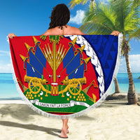 Personalised Haiti Independence Day Beach Blanket Ayiti National Emblem With Polynesian Pattern - Wonder Print Shop