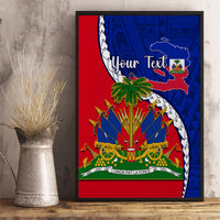 Personalised Haiti Independence Day Canvas Wall Art Ayiti National Emblem With Polynesian Pattern - Wonder Print Shop