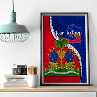 Personalised Haiti Independence Day Canvas Wall Art Ayiti National Emblem With Polynesian Pattern - Wonder Print Shop
