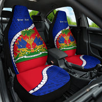 Personalised Haiti Independence Day Car Seat Cover Ayiti National Emblem With Polynesian Pattern - Wonder Print Shop