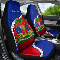 Personalised Haiti Independence Day Car Seat Cover Ayiti National Emblem With Polynesian Pattern - Wonder Print Shop