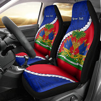 Personalised Haiti Independence Day Car Seat Cover Ayiti National Emblem With Polynesian Pattern - Wonder Print Shop
