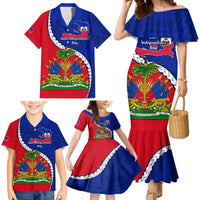 Personalised Haiti Independence Day Family Matching Mermaid Dress and Hawaiian Shirt Ayiti National Emblem With Polynesian Pattern - Wonder Print Shop