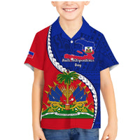 Personalised Haiti Independence Day Family Matching Mermaid Dress and Hawaiian Shirt Ayiti National Emblem With Polynesian Pattern - Wonder Print Shop