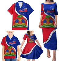 Personalised Haiti Independence Day Family Matching Puletasi Dress and Hawaiian Shirt Ayiti National Emblem With Polynesian Pattern - Wonder Print Shop