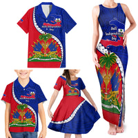 Personalised Haiti Independence Day Family Matching Tank Maxi Dress and Hawaiian Shirt Ayiti National Emblem With Polynesian Pattern - Wonder Print Shop