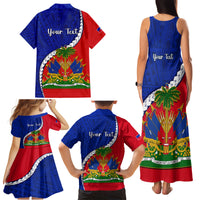 Personalised Haiti Independence Day Family Matching Tank Maxi Dress and Hawaiian Shirt Ayiti National Emblem With Polynesian Pattern - Wonder Print Shop