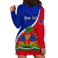 Personalised Haiti Independence Day Hoodie Dress Ayiti National Emblem With Polynesian Pattern - Wonder Print Shop