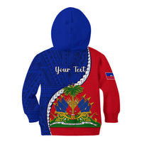 Personalised Haiti Independence Day Kid Hoodie Ayiti National Emblem With Polynesian Pattern - Wonder Print Shop