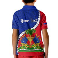 Personalised Haiti Independence Day Kid Polo Shirt Ayiti National Emblem With Polynesian Pattern - Wonder Print Shop